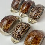 Set of 2 I Tiger Shell Napkin Rings & Placement card holder I Italian Silver Edged Tiger Cowrie - L'Officina General Store