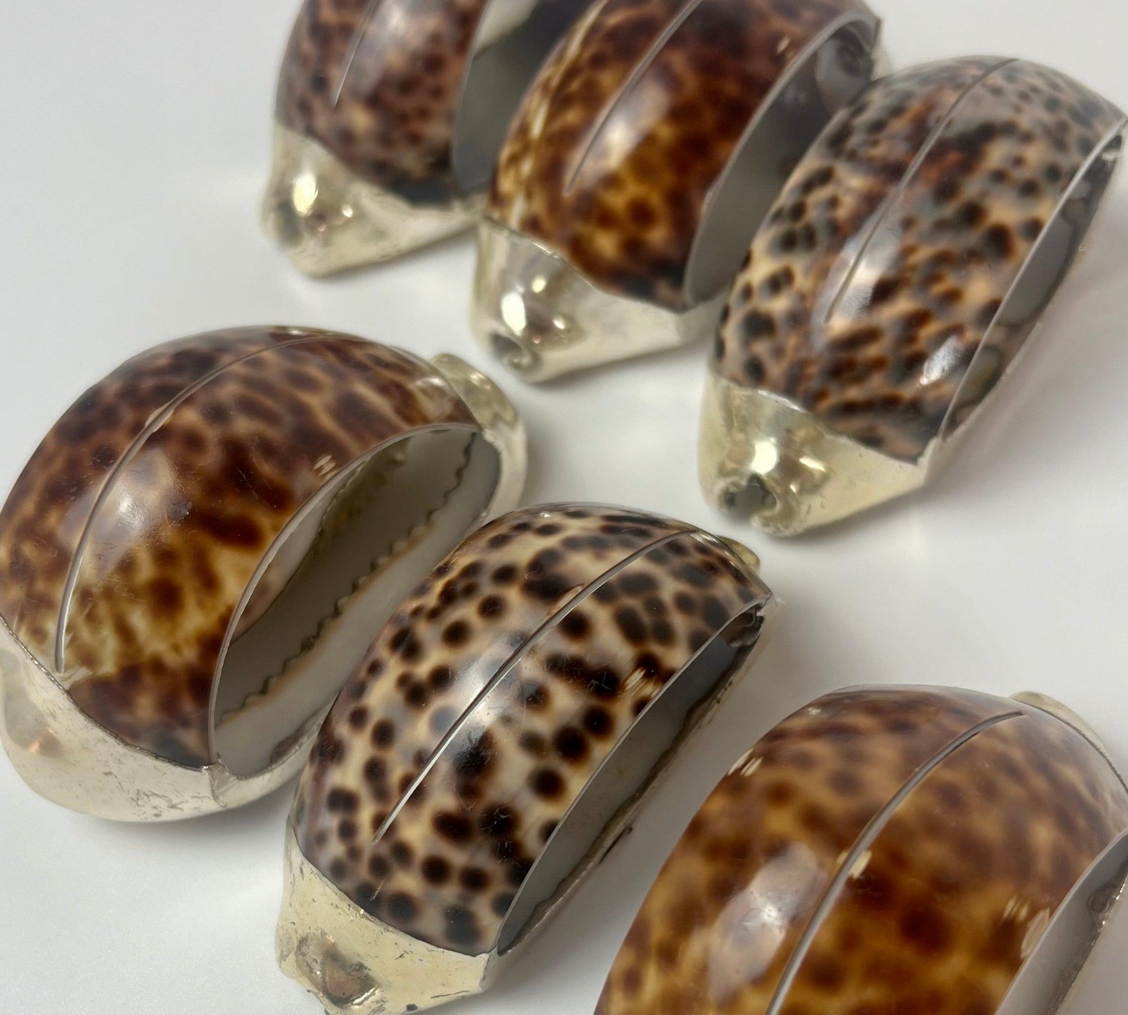 Set of 2 I Tiger Shell Napkin Rings & Placement card holder I Italian Silver Edged Tiger Cowrie - L'Officina General Store