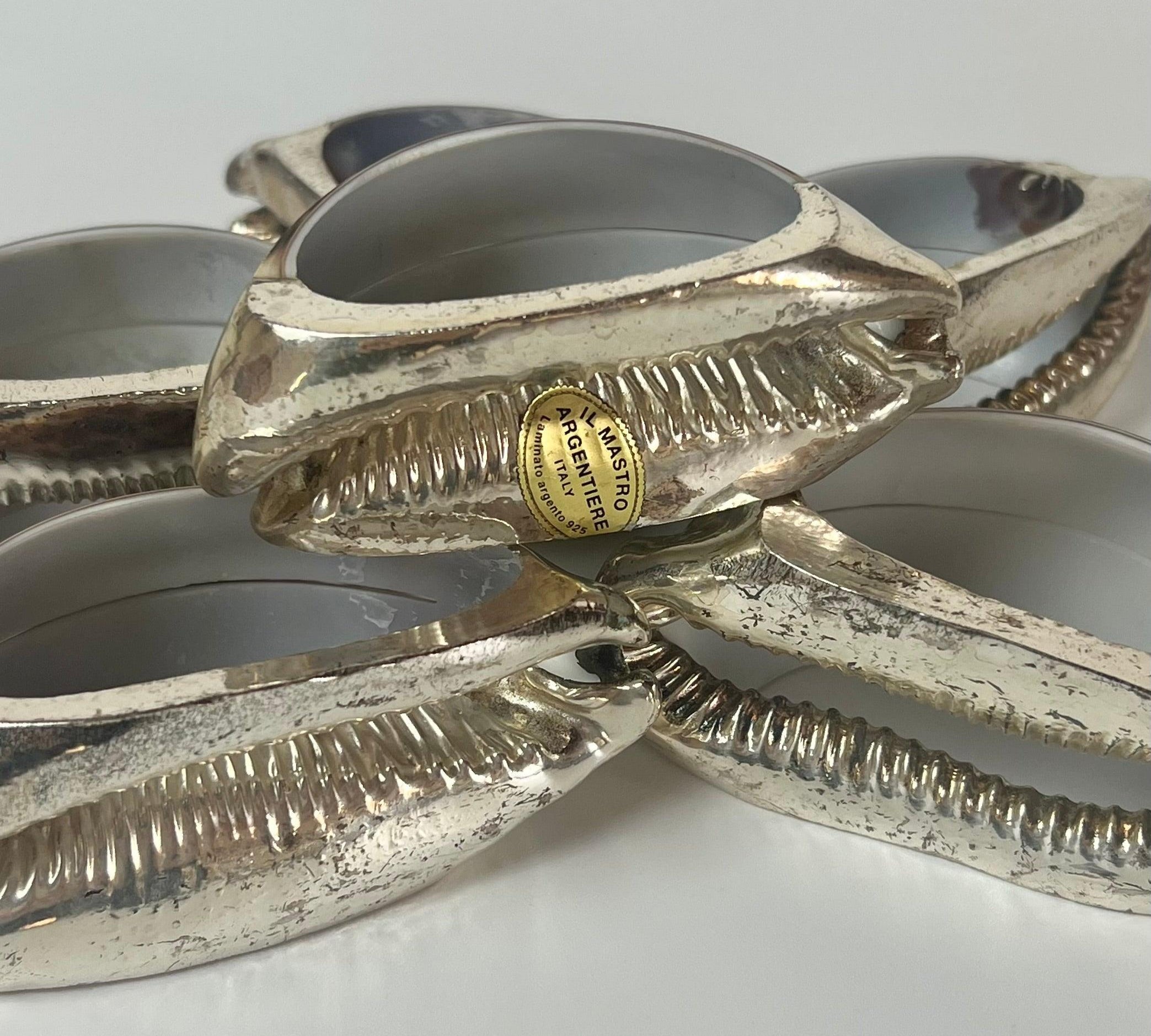 Set of 2 I Tiger Shell Napkin Rings & Placement card holder I Italian Silver Edged Tiger Cowrie - L'Officina General Store