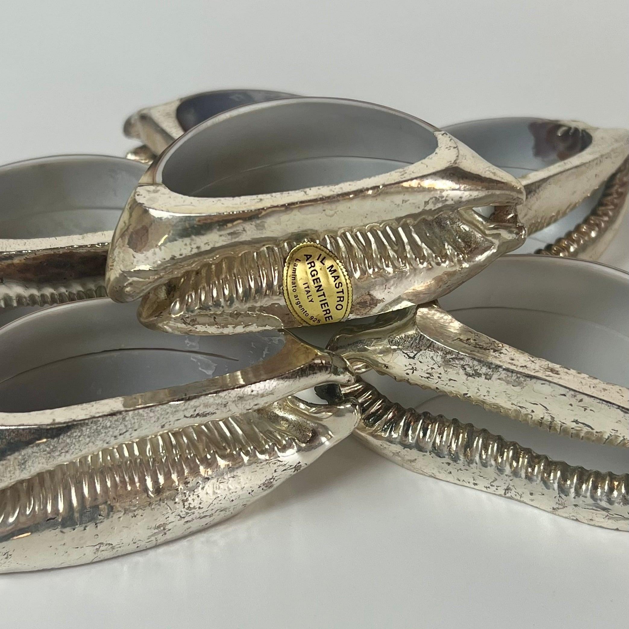 Set of 2 I Tiger Shell Napkin Rings & Placement card holder I Italian Silver Edged Tiger Cowrie - L'Officina General Store