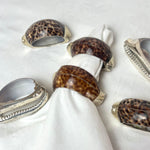 Set of 2 I Tiger Shell Napkin Rings & Placement card holder I Italian Silver Edged Tiger Cowrie - L'Officina General Store