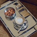 Vintage Italian metal coffee set with tray, cup, and bowl