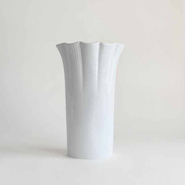 White Ceramic Vase | Fluted · Scalloped Rim — L'Officina General Store