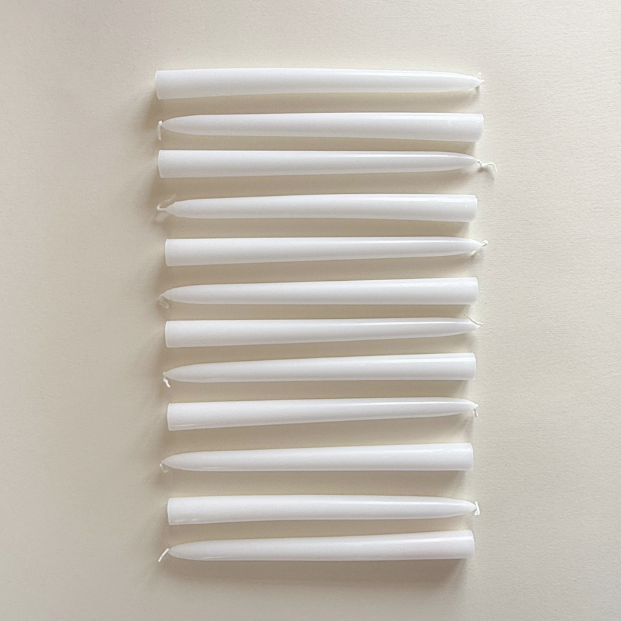 Cereria Graziani tapered dinner candles, set of 12 in white wax, made in Italy, L'Officina