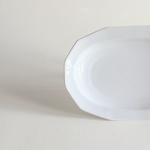 Rectangular porcelain plate viewed from above, clean white surface