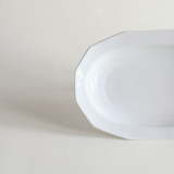 Rectangular porcelain plate viewed from above, clean white surface