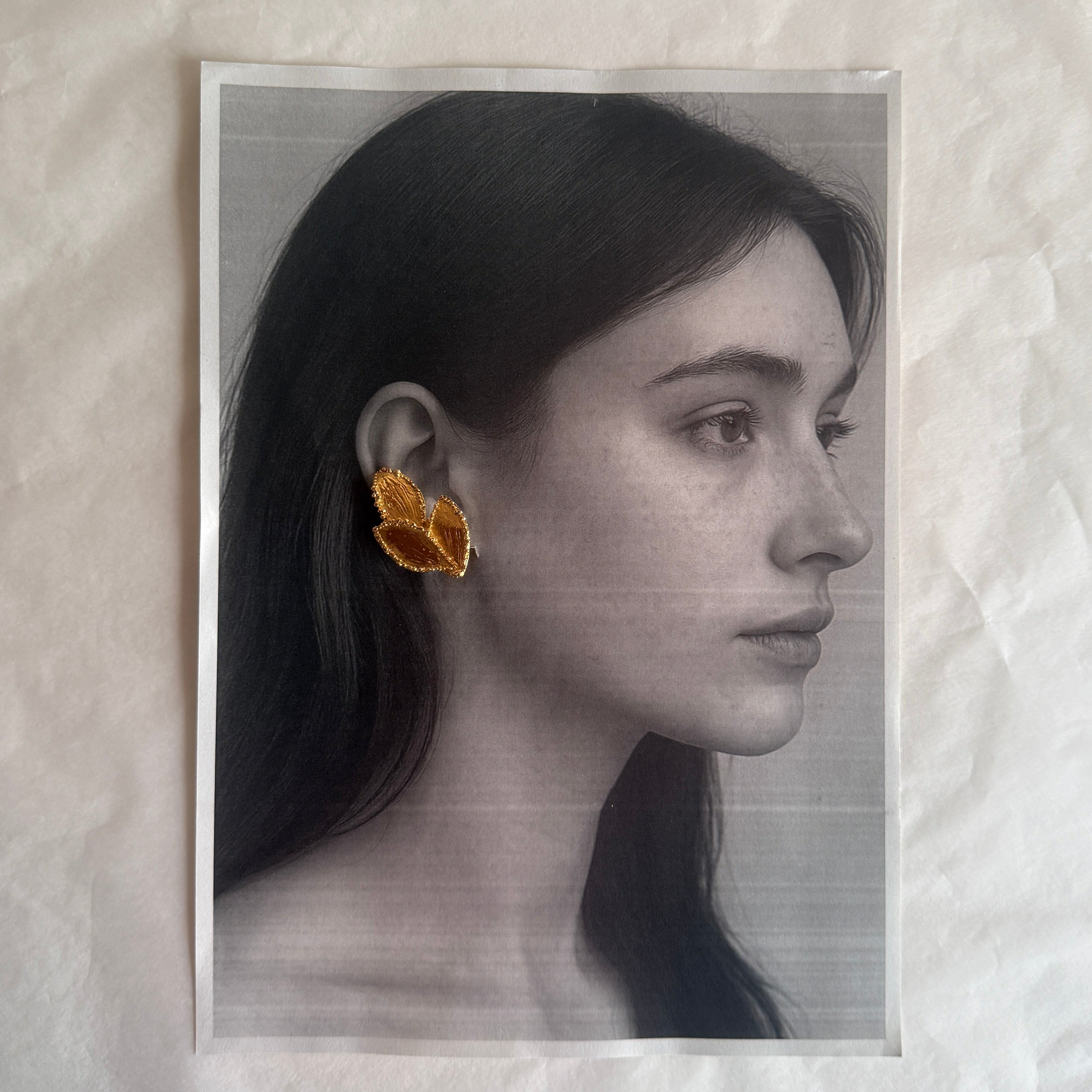 Yves Saint Laurent YSL gold leaf earrings