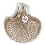 Filt 1860 mastic cotton mesh net bag with short 28 cm handles, reusable French shopping bag