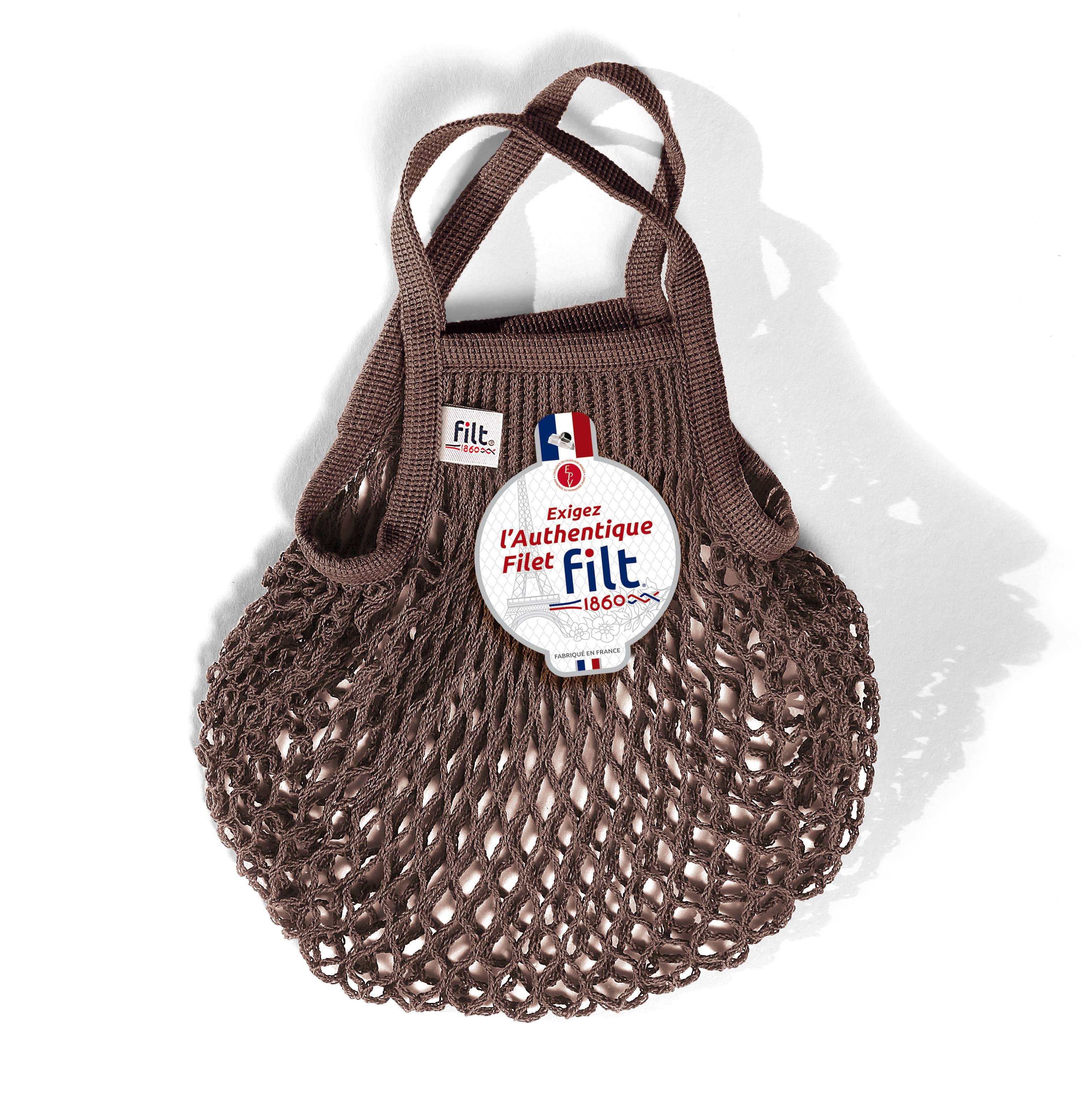 Filt 1860 Mini sepia cotton mesh net bag, 25 cm French market bag for everyday errands