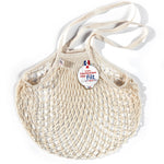 Filt 1860 ecru cotton mesh net bag with long braided handles, knitted in Normandy France