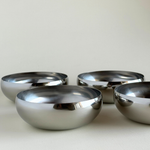 AMC polished Metal Bowls  Large stainless steel set of four close up