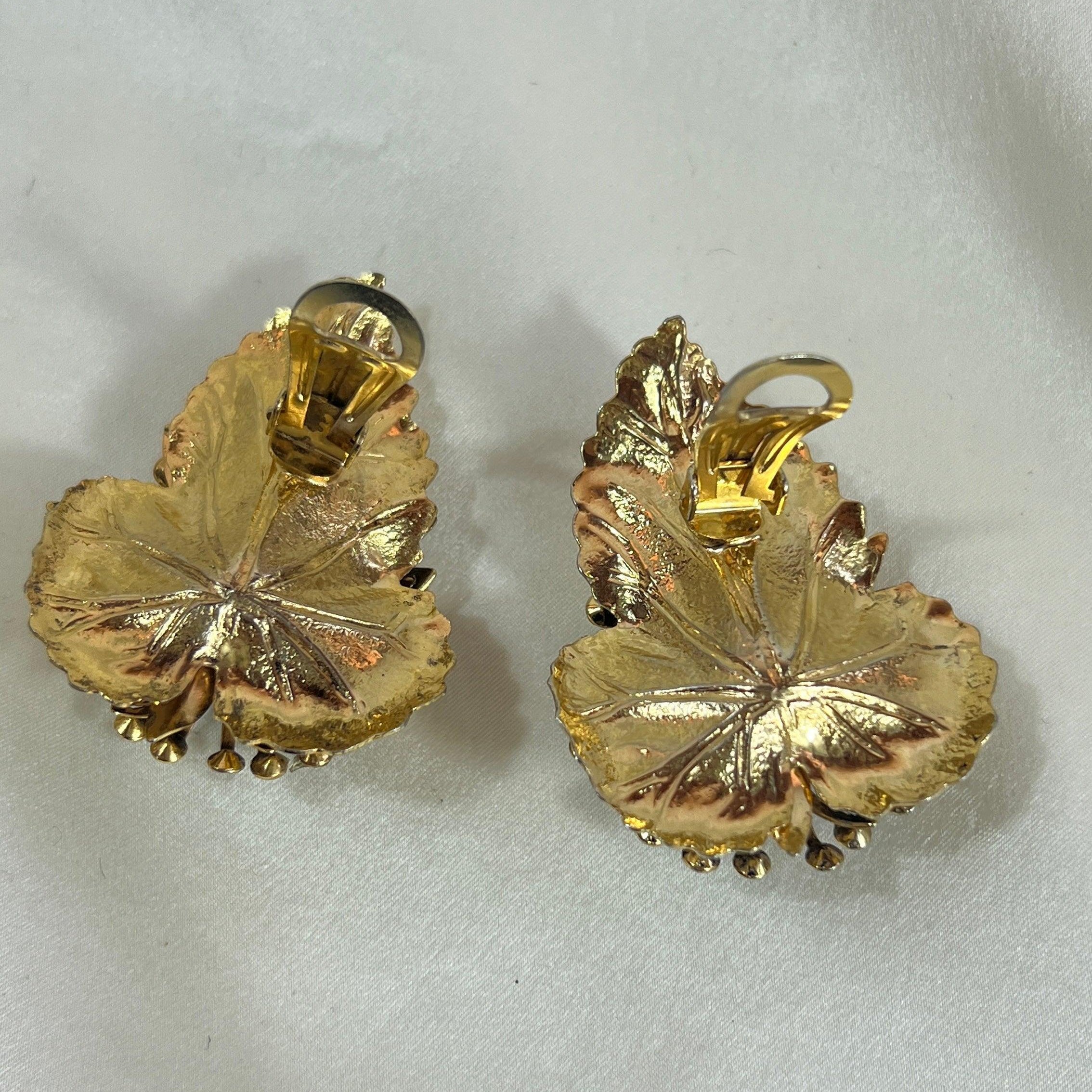 Golden and Crystal leaf earrings - L'Officina General Store