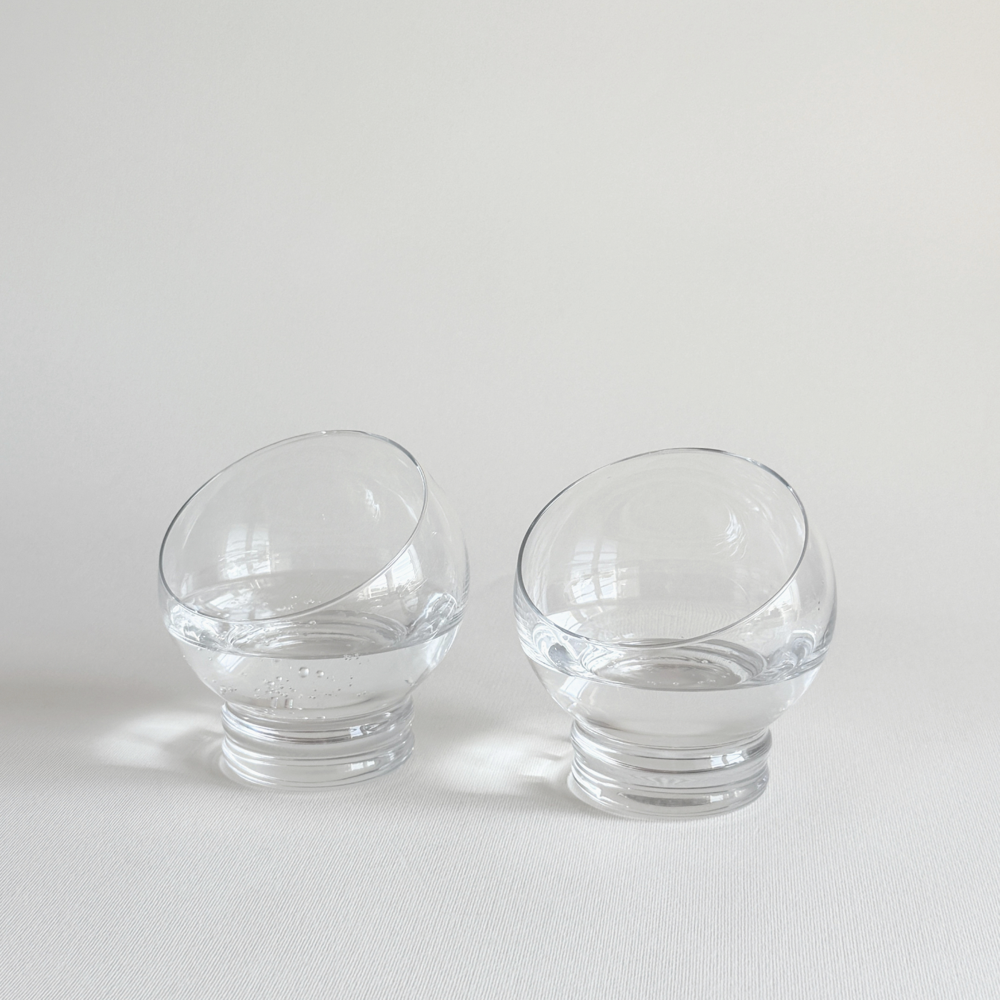 Italian Space Age ball cocktail glasses — side view showing spherical bowl and short stem, H 10 cm