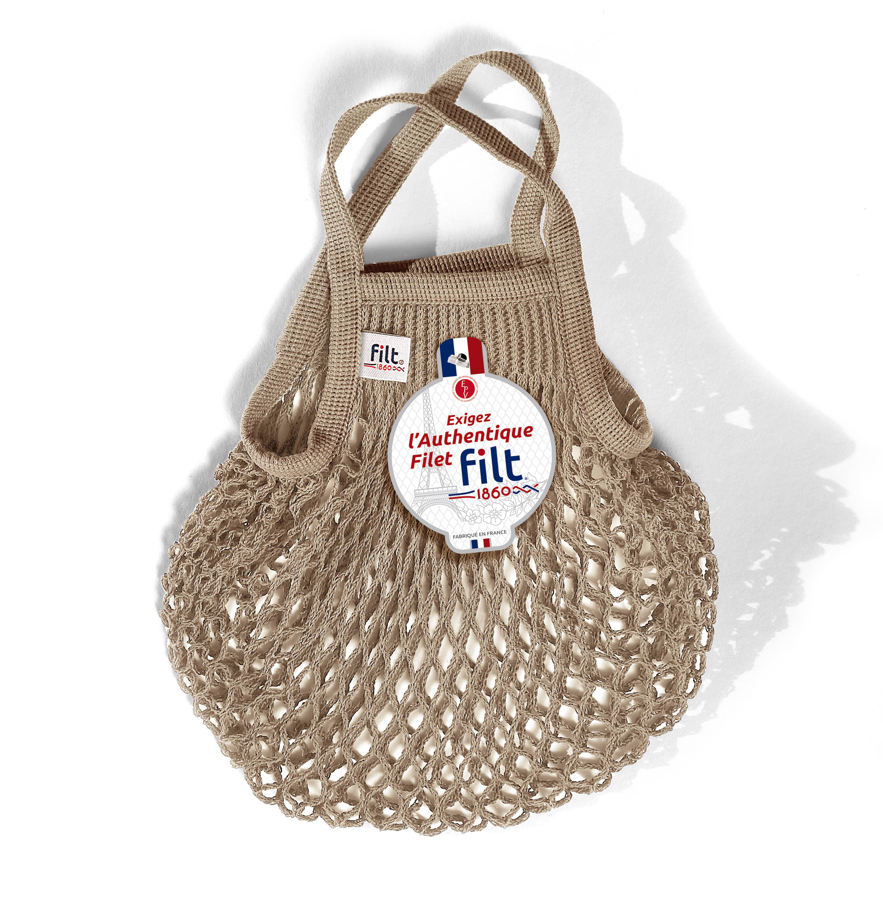 Filt 1860 Mini mastic cotton mesh net bag, 25 x 25 cm French market bag for everyday errands