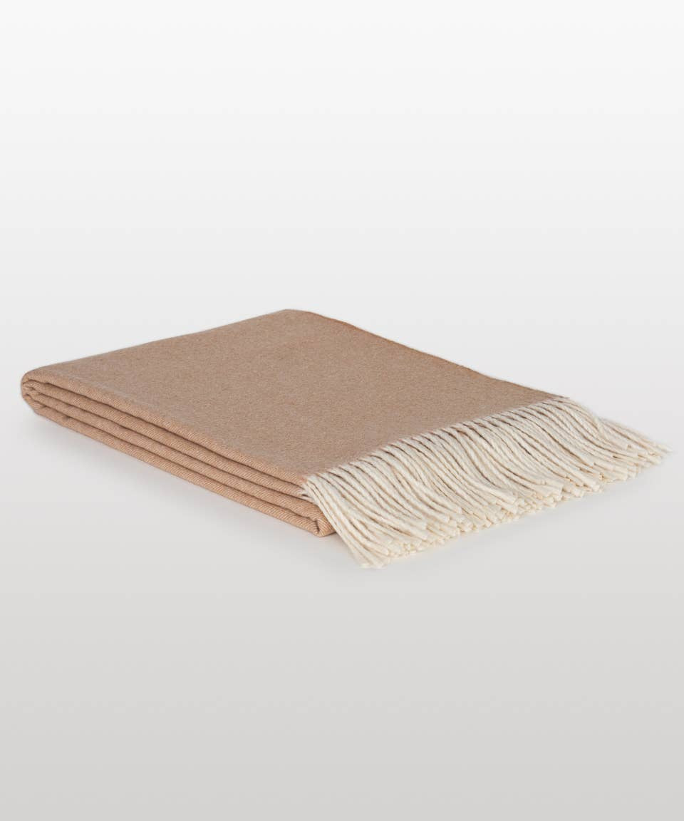 Cashmere Merino Wool Throw Blanket | Light Camel · 200 × 140 cm