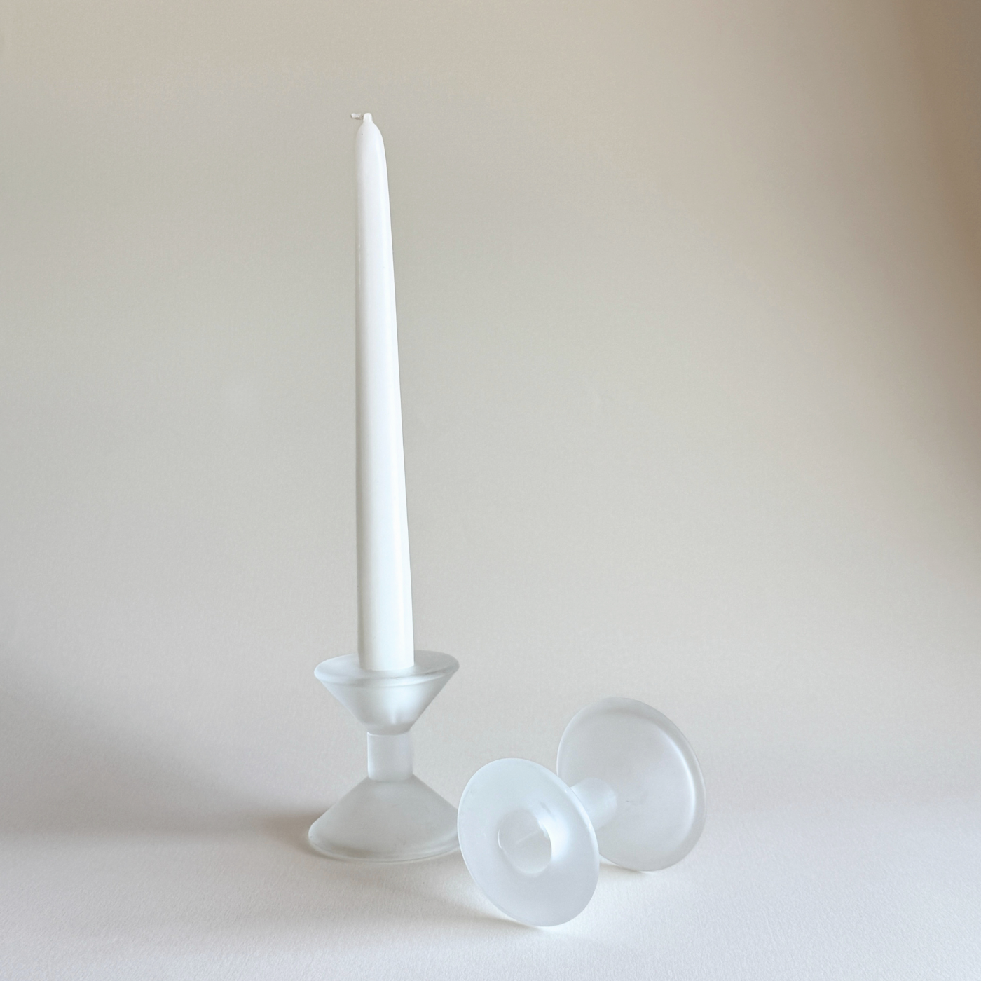 Frosted Glass Candle Holders | Pair · Postmodern