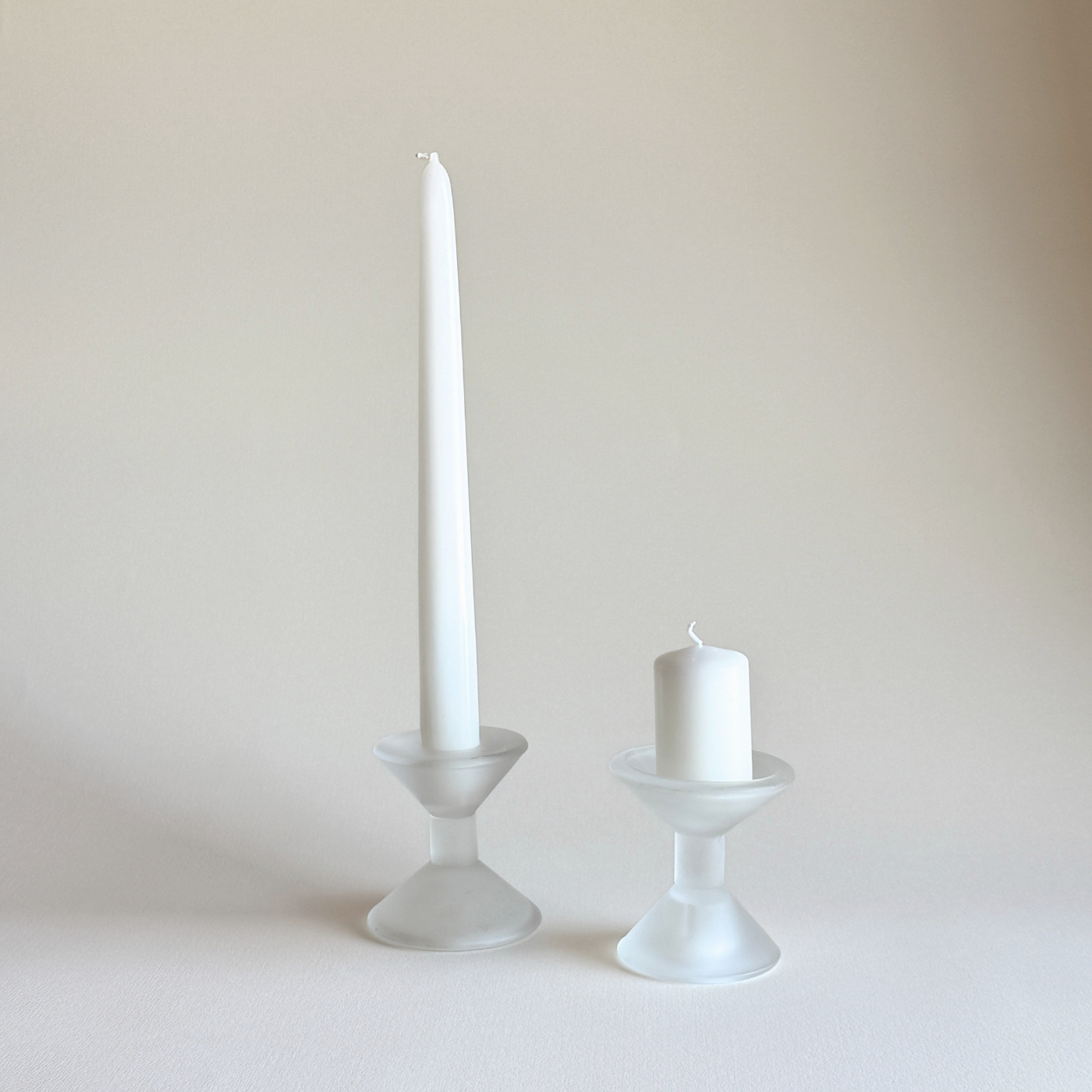 Frosted Glass Candle Holders | Pair · Postmodern