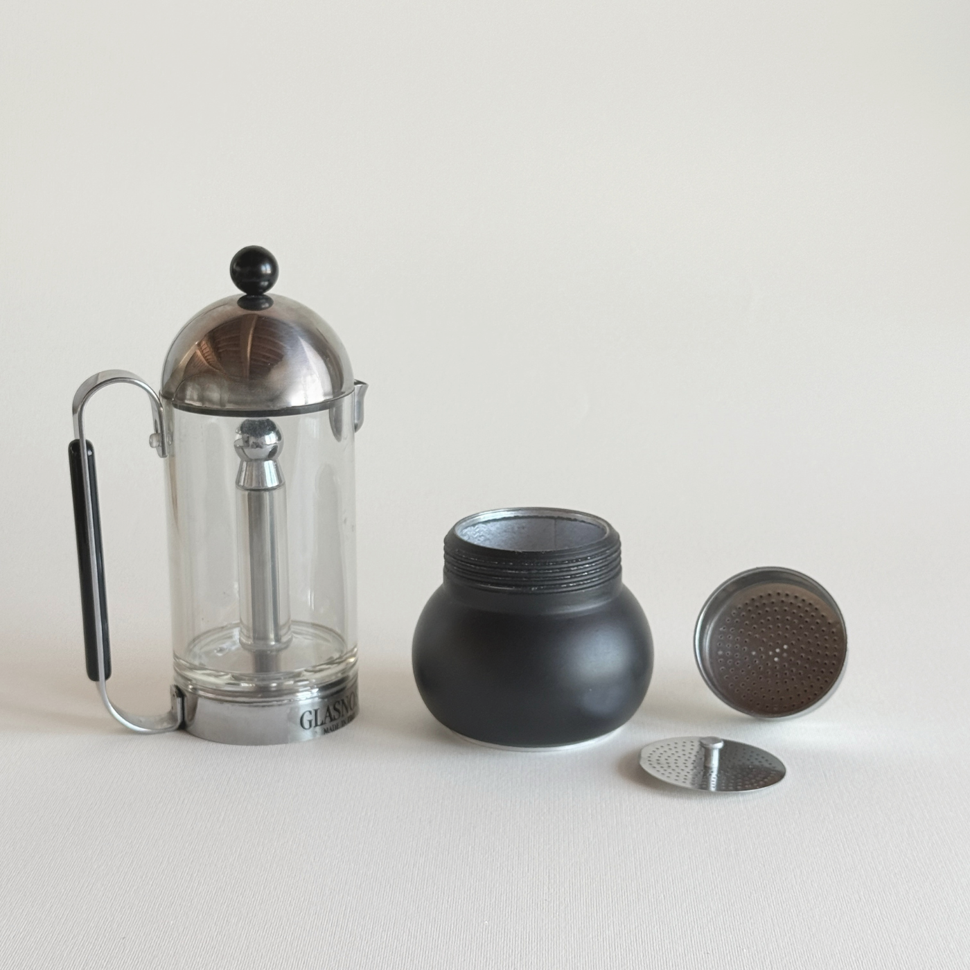 Glasnost Moka de Richard Sapper | Plexiglass & Acier · 4 Tasses