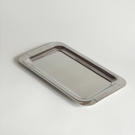 Guy Degrenne Mirrored Tray polished stainless steel with ribbed handles 28x15 cm vintage French design