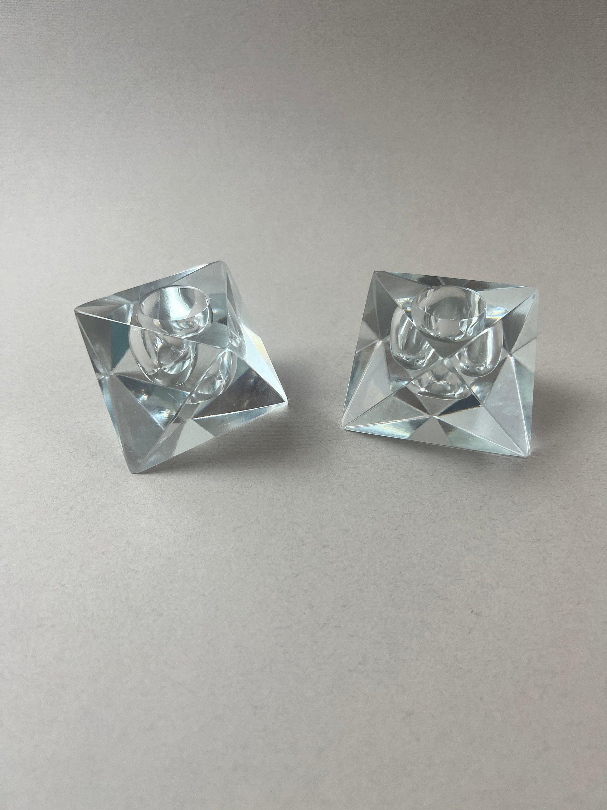 Set of 2 - Lead Crystal Prism Candle holder