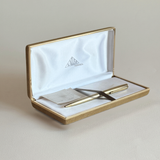 Close-up of Lalex gold-plated 925 silver pen, warm gold patina on the barrel, 1980s Italian make