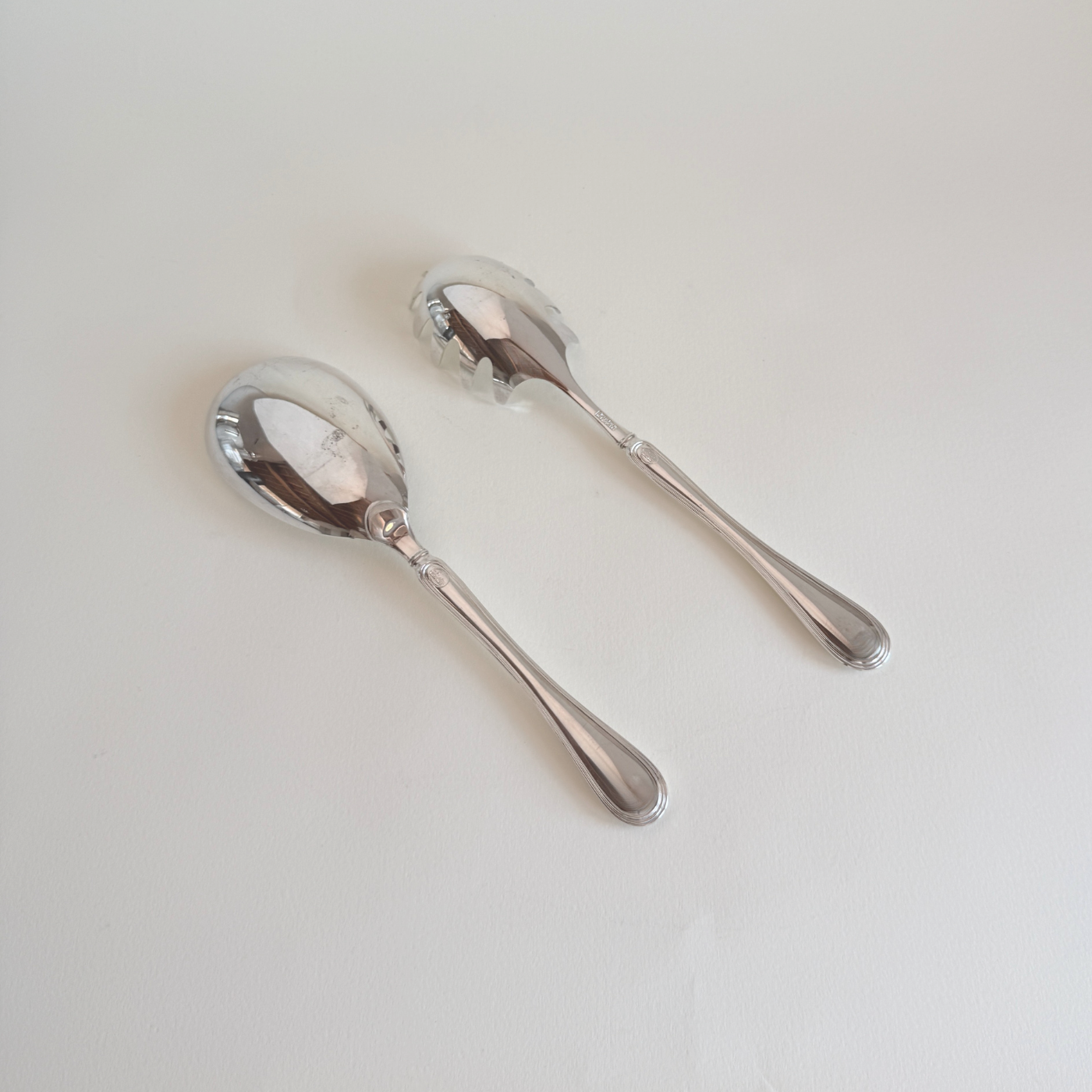 Vintage Italian serving cutlery set, Sheraton pattern silver plate in soft silver finish, pre-loved