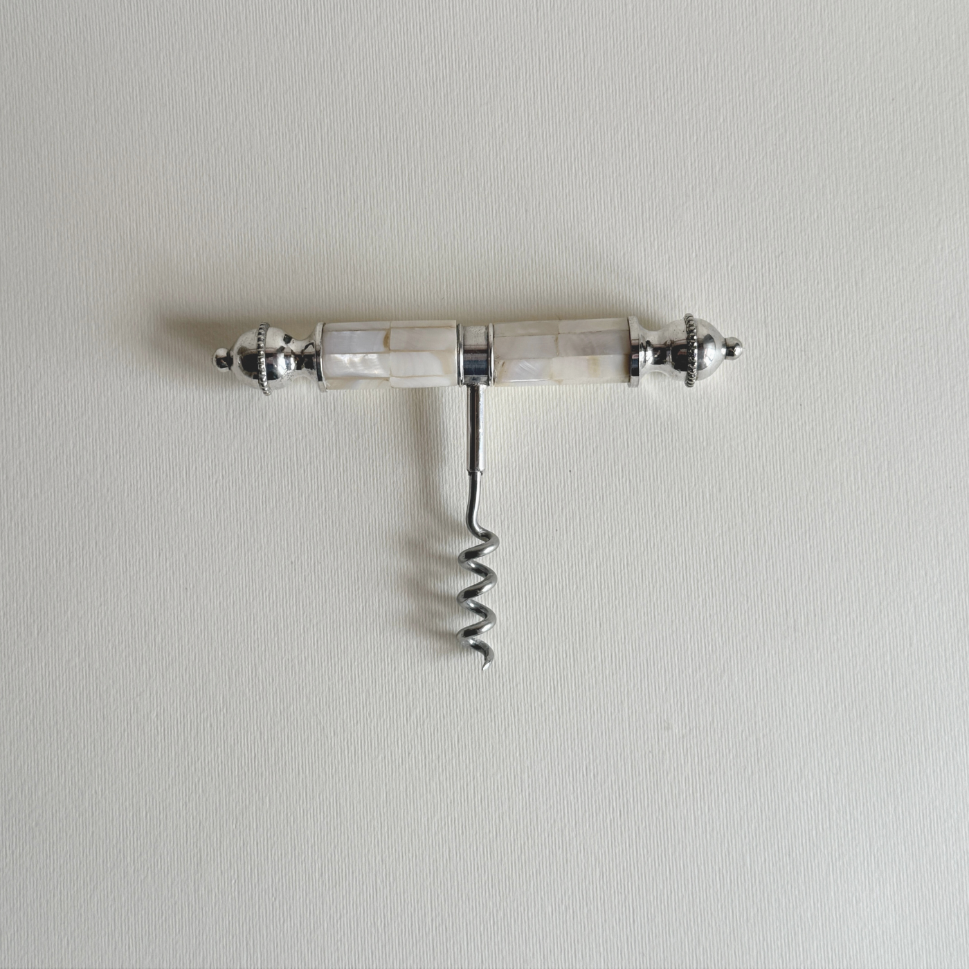 Stainless Steel Bottle Opener and Corkscrew Set I Mother of Pearl and Silver Plate