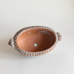 Italian 1950s terracotta decorative pot, earth-brown clay with matte granular surface and drainage hole