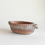 Vintage Italian terracotta oval pot, brown clay body with concrete-like texture, 24 x 14 x 7 cm
