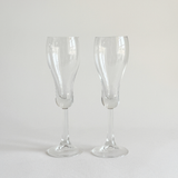 Italian champagne tulip flutes — set of 2, front view showing tulip bowl and rounded base, 1970s Italian production