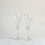 Italian champagne tulip flutes — side view showing H 21 cm height and Ø 5.5 cm opening