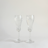 Italian champagne tulip flutes — side view showing H 21 cm height and Ø 5.5 cm opening