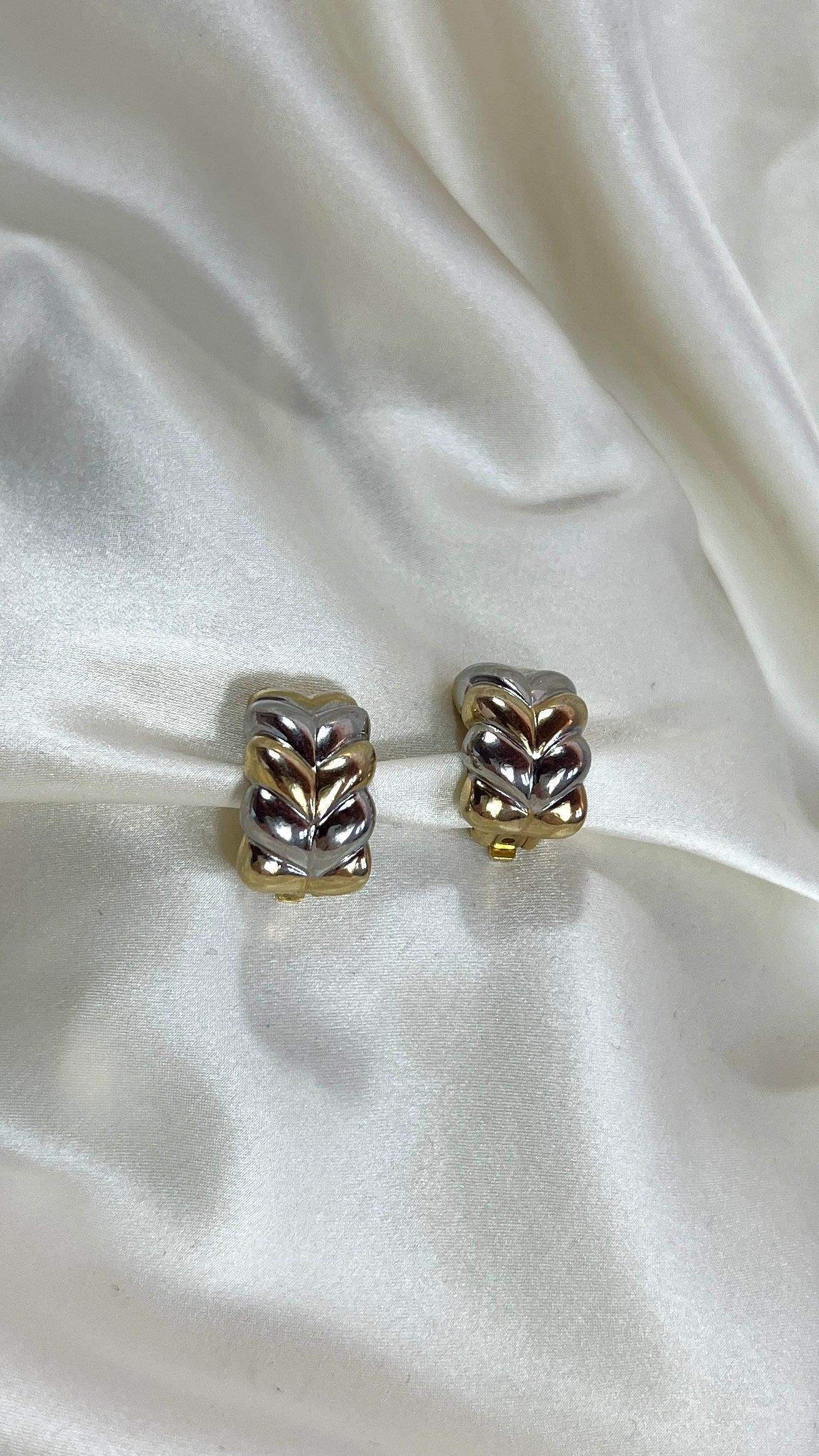 two tone braided clip earrings