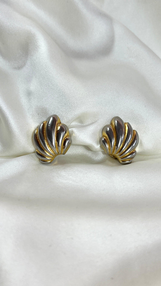 two tone braided clip earrings