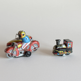 Vintage Tin Toy Set | Bike, Sidecar & Locomotive