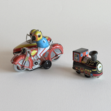 Vintage Tin Toy Set | Bike, Sidecar & Locomotive