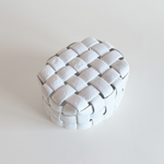 White-glazed porcelain basket interior with pierced lattice base