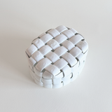 White-glazed porcelain basket interior with pierced lattice base