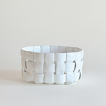 White Italian porcelain woven basket with pierced openwork lattice, 1990s