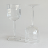 Italian ribbed white wine glasses — side view showing H 18 cm height and Ø 7 cm bowl diameter