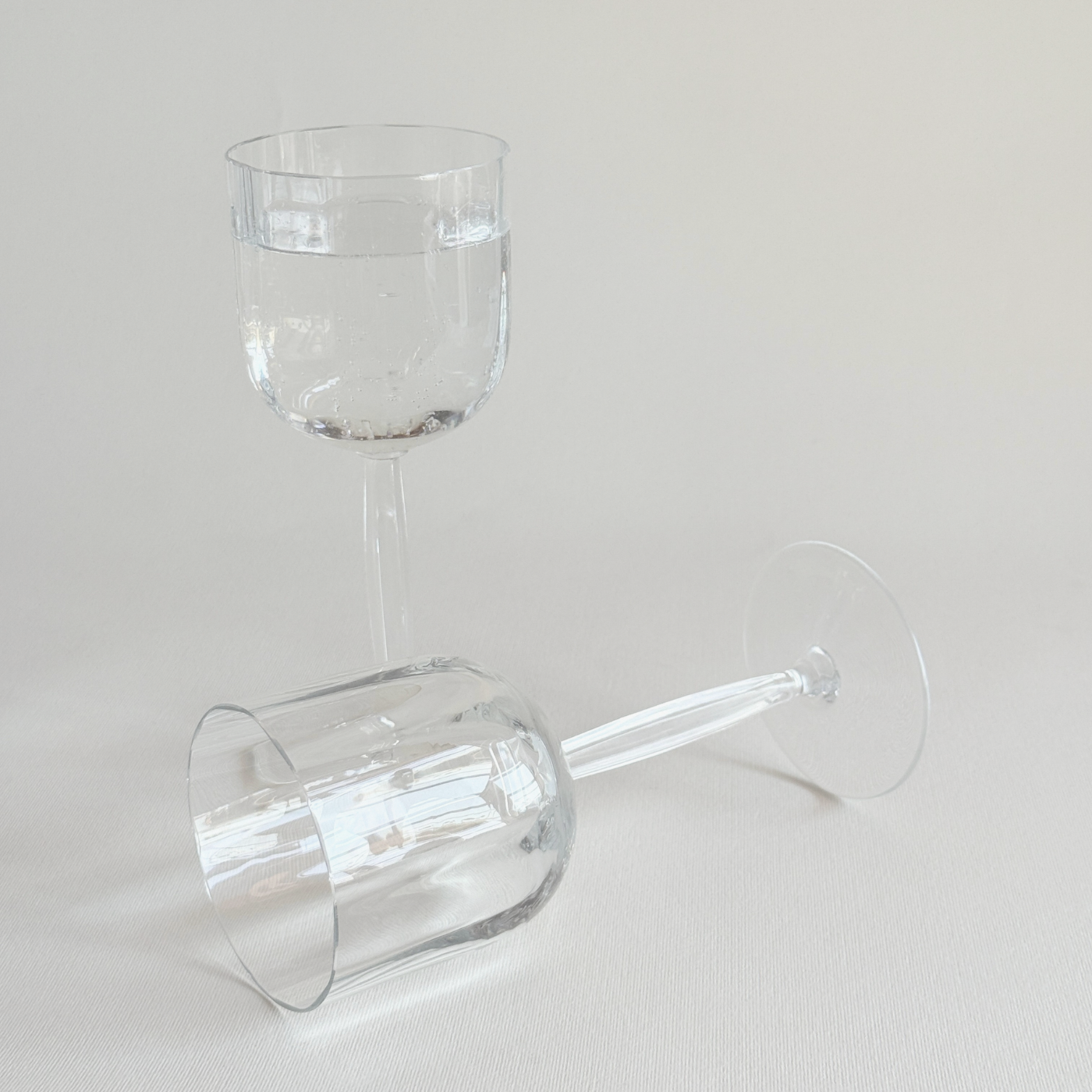 Italian ribbed white wine glasses — close-up of hexagonal geometric stem showing faceted form and grip detail
